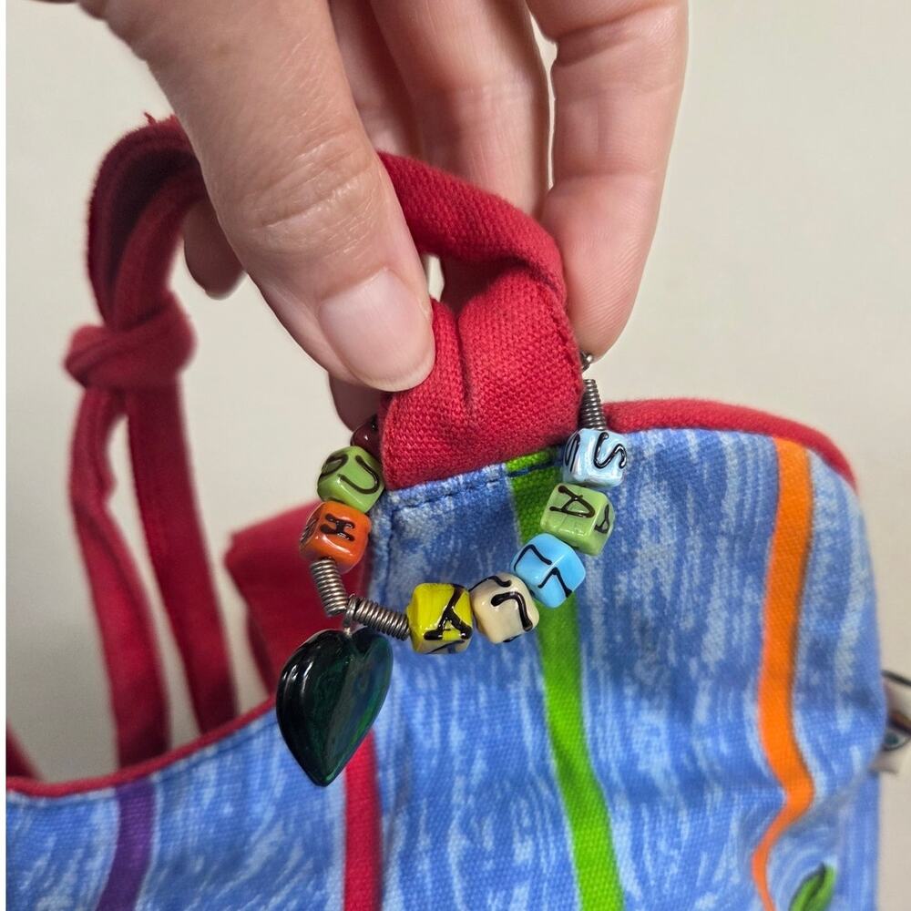 Vintage Sally Huss Sea Life Colorful Tote Bag with Wooden Sea Horse Charm Artsy - Picture 4 of 11